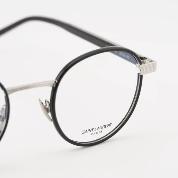 Saint Laurent SL125 001 Eyeglasses Black/Silver 49mm Round Frame